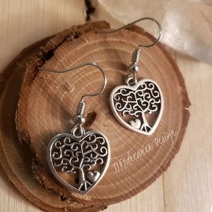 Silver Heart Tree of Life earrings ~Family~Love~Pagan~Wiccan~Religious~Mom Gift